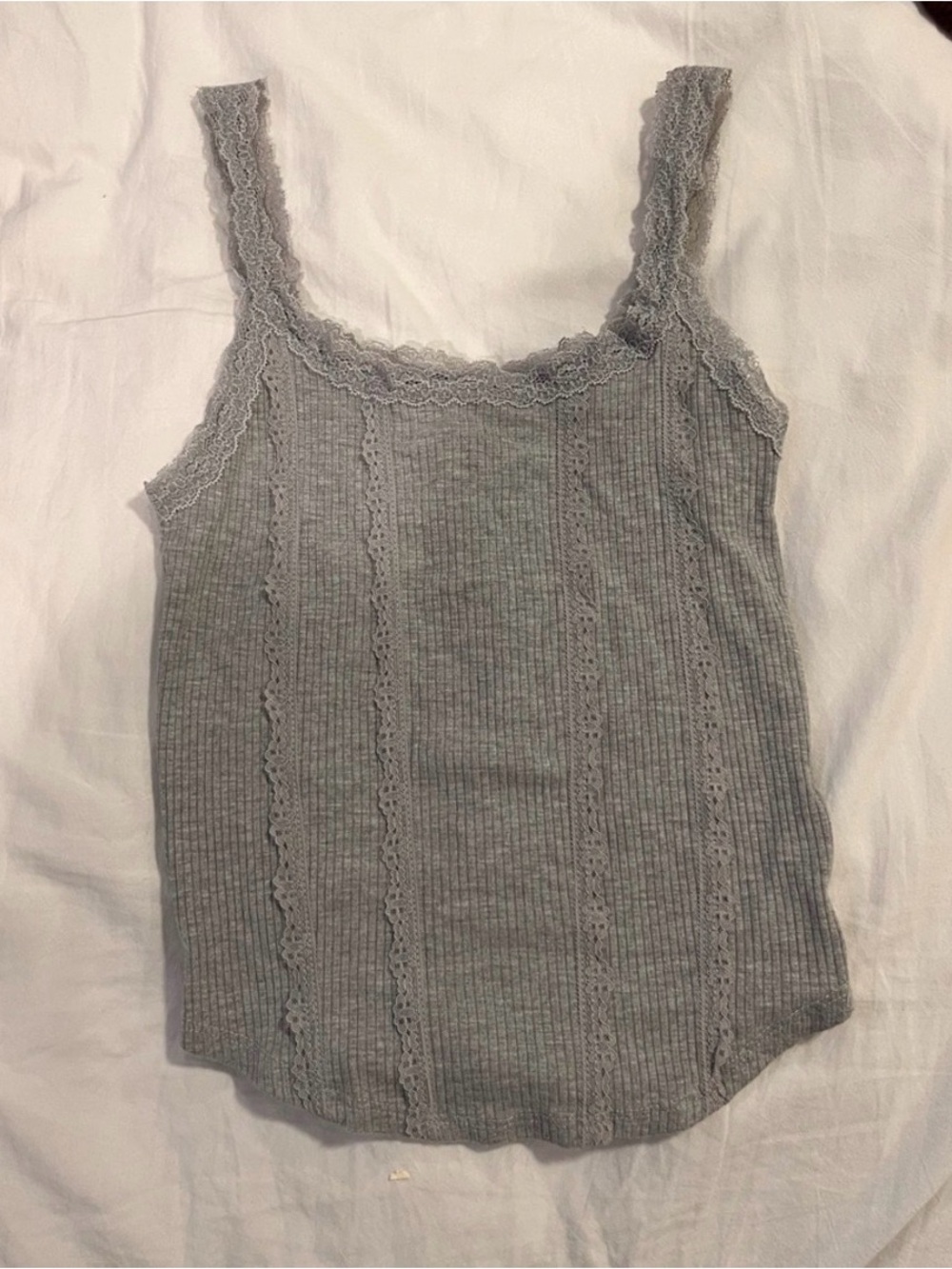 Lace-Trim Tank Top - Light Gray